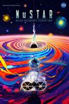 The poster pictures the NuSTAR space telescope in the foreground. In the background is a black hole, with an accretion disk around it and a jet emerging above it. Exploding neutron stars can be seen beyond the black hole�s accretion disk.
