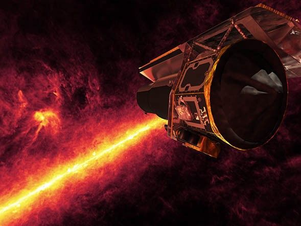 The telescope studied comets and asteroids, counted stars, scrutinized planets and galaxies, and discovered soccer-ball-shaped carbon spheres in space called buckyballs. Moving into its second decade of scientific scouting from an Earth-trailing orbit, Spitzer continues to explore the cosmos near and far. Image Credit: NASA/JPL-Caltech/R. Hurt (SSC)
