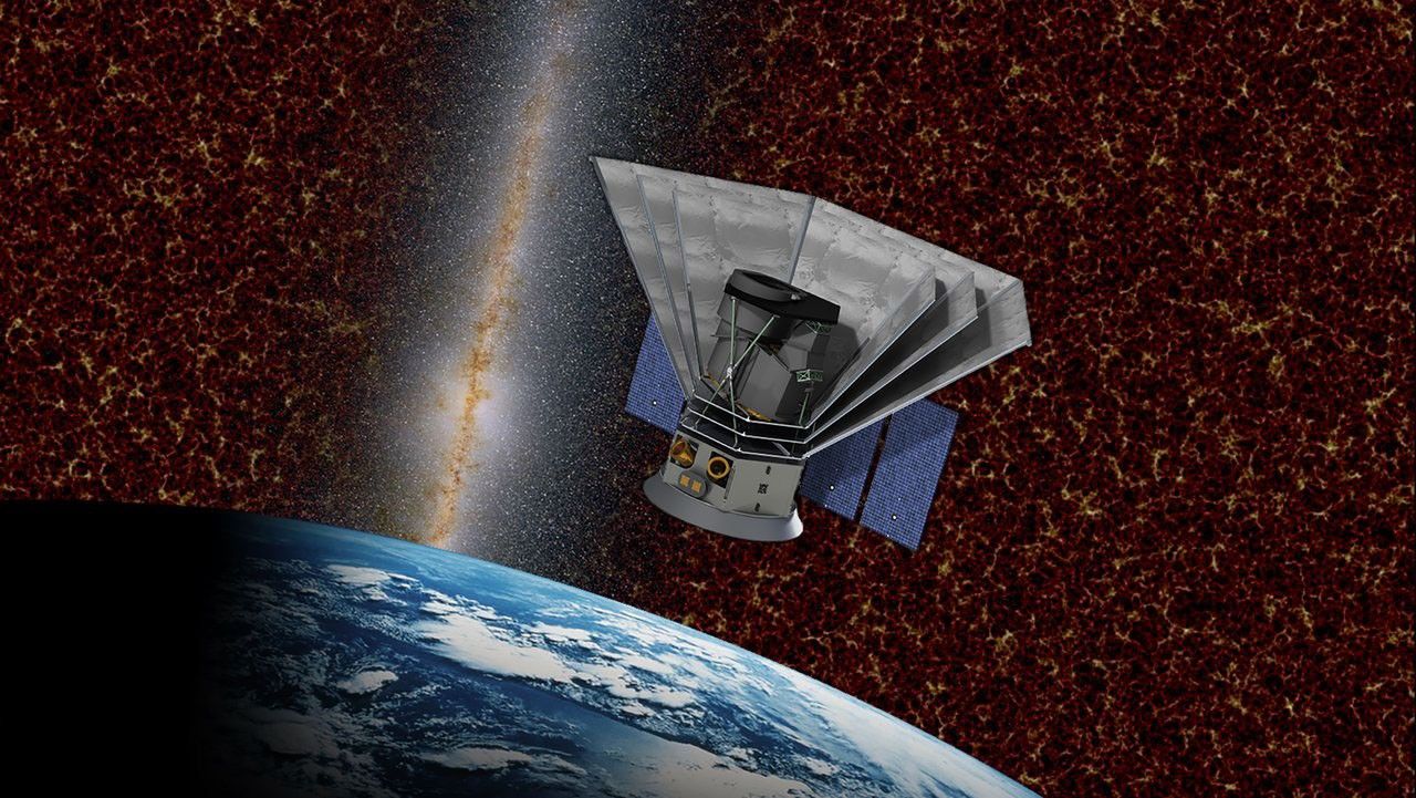 An artist's rendering shows a small spacecraft in orbit around Earth.