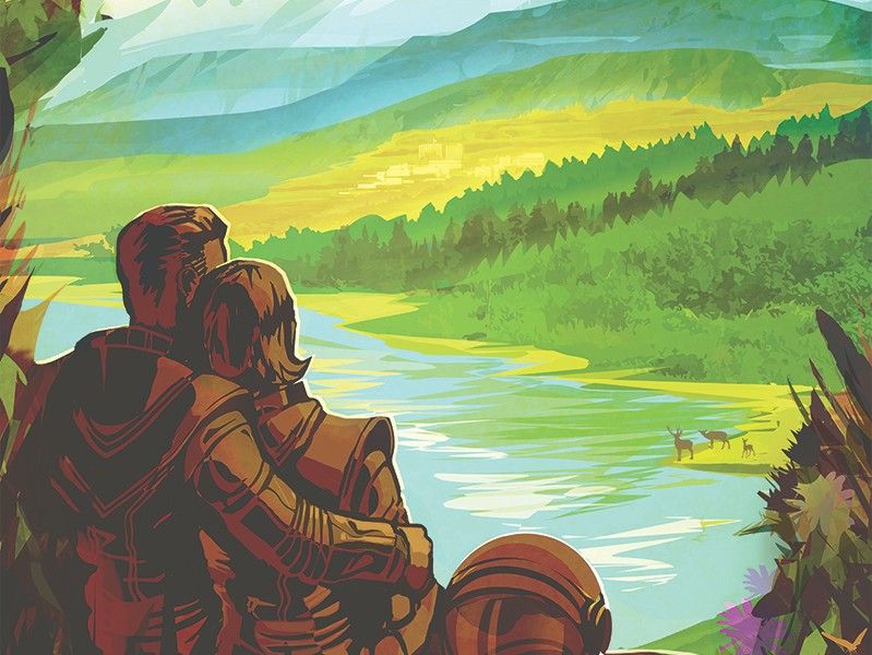 Illustration of a travel poster from Earth