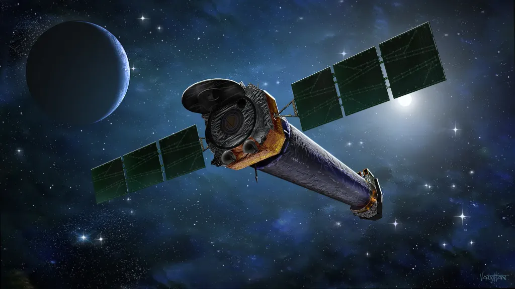 An illustration of the Chandra X-ray Observatory in space.