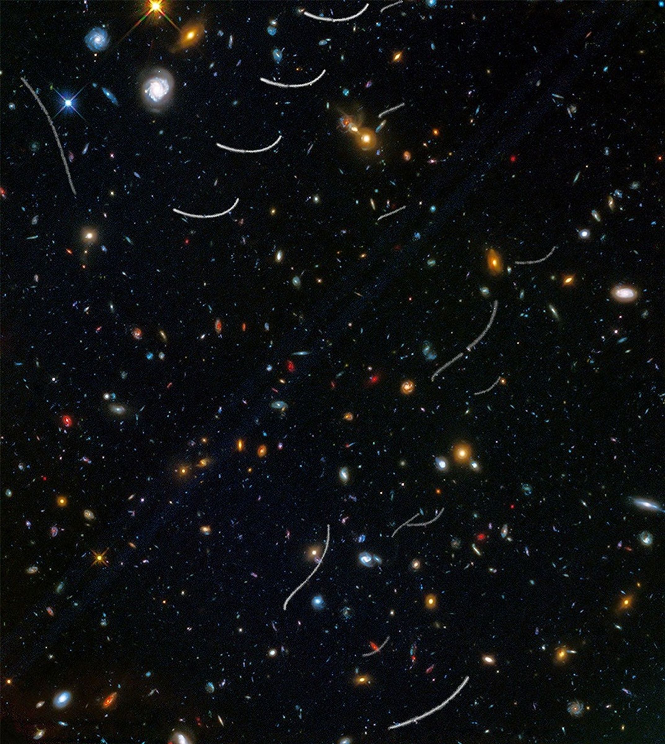Asteroid streaks found by AI in Hubble image