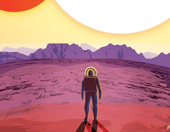 Exoplanet travel poster for Kepler-16b used for the ExoExplorers.