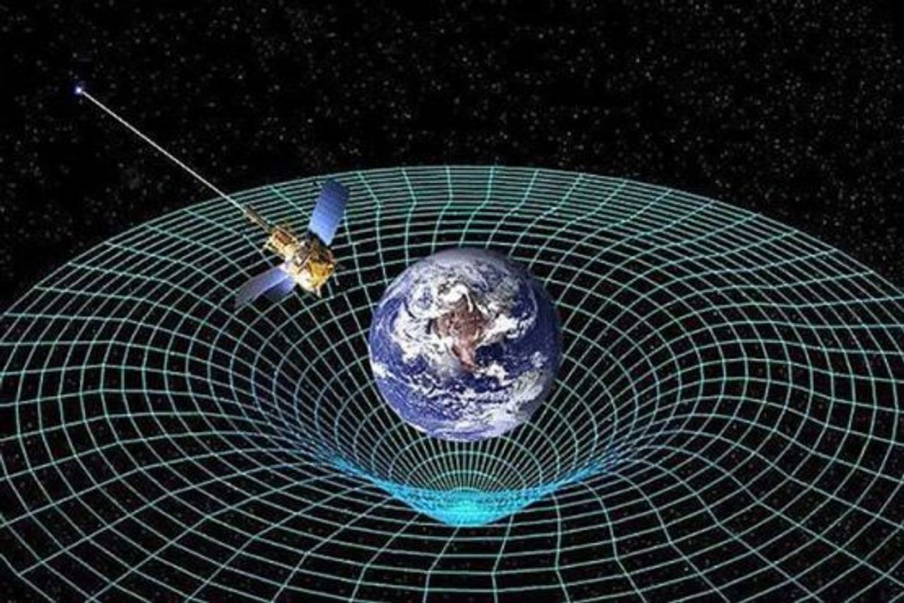 Artist's concept of Gravity Probe B orbiting the Earth to measure spacetime, a four-dimensional description of the universe including height, width, length, and time.