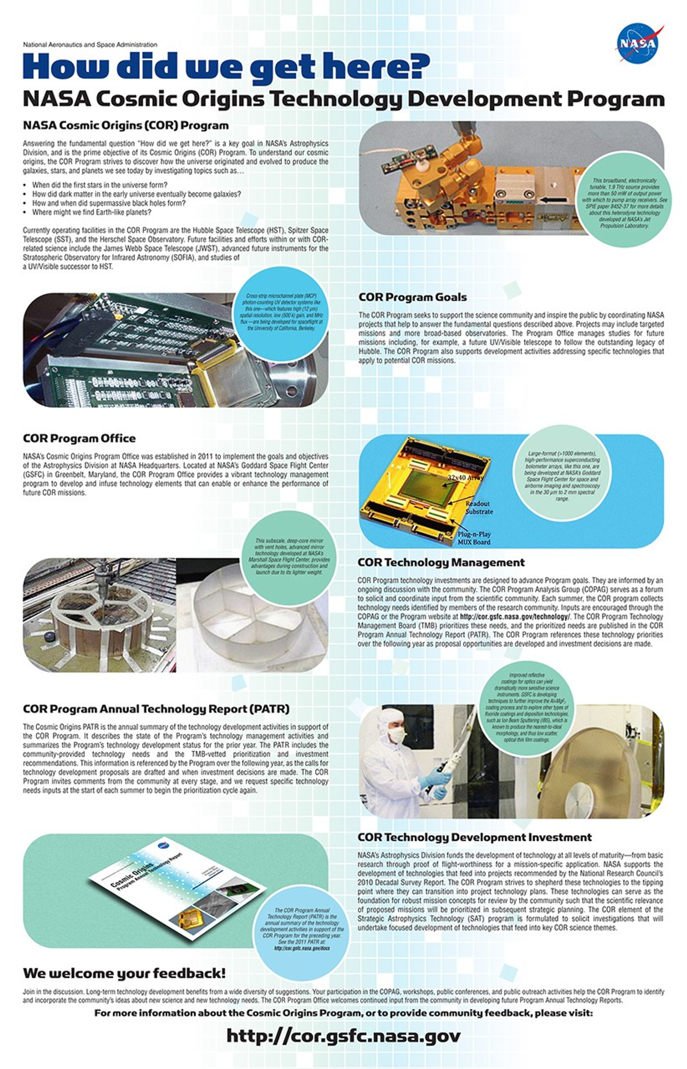 2012 Cosmic Origins Technology Development Program : How did we get here?