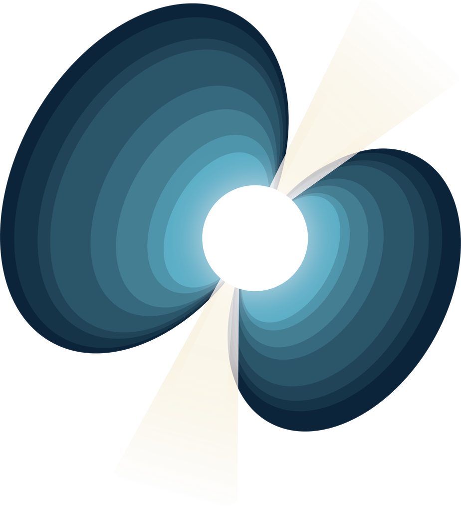 An illustration of a pulsar with asymmetric magnetic field lines.