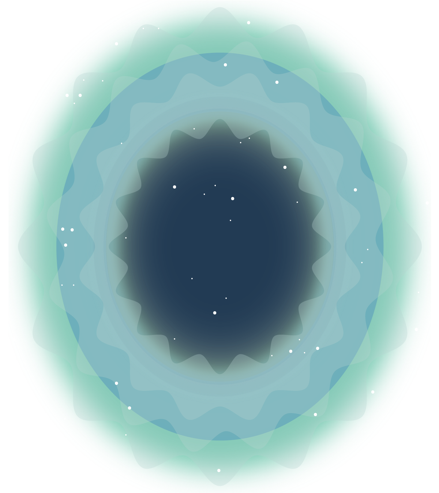 A vertical oval illustration of a supernova.