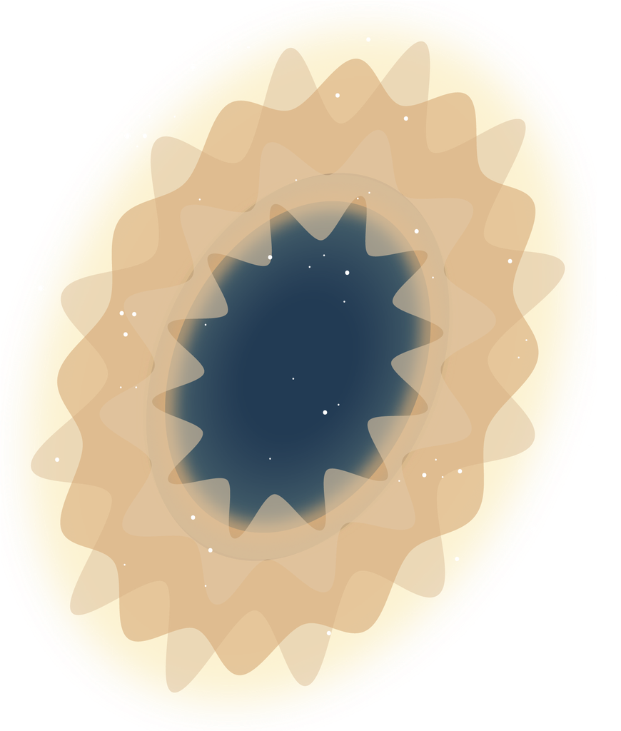 An angled oval illustration of a supernova. The colors depicted in this illustration are for artistic purposes only.