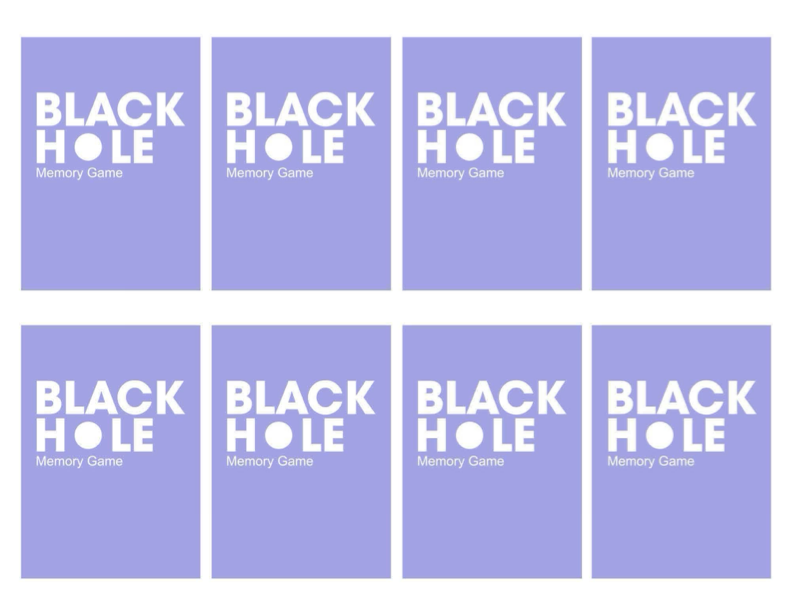 Thumbnail image for printable file with three pages of playing card backs for the Black Hole Matching Game Featuring NASA’s Traveler.