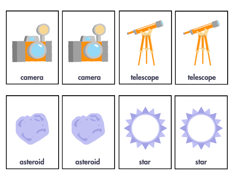 Thumbnail image for a printable file with three pages of playing card fronts for the Black Hole Matching Game Featuring NASA’s Traveler.