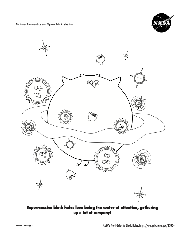Page 3 of a coloring book about black holes and how to spot them.