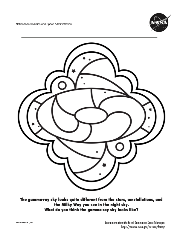 Coloring page featuring a stained-glass-style image of NASA's Fermi Gamma-ray Space Telescope’s all-sky map.