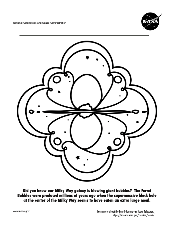 Coloring page featuring a stained-glass-style image of the Milky Way’s gamma-ray bubbles discovered by NASA's Fermi Gamma-ray Space Telescope.