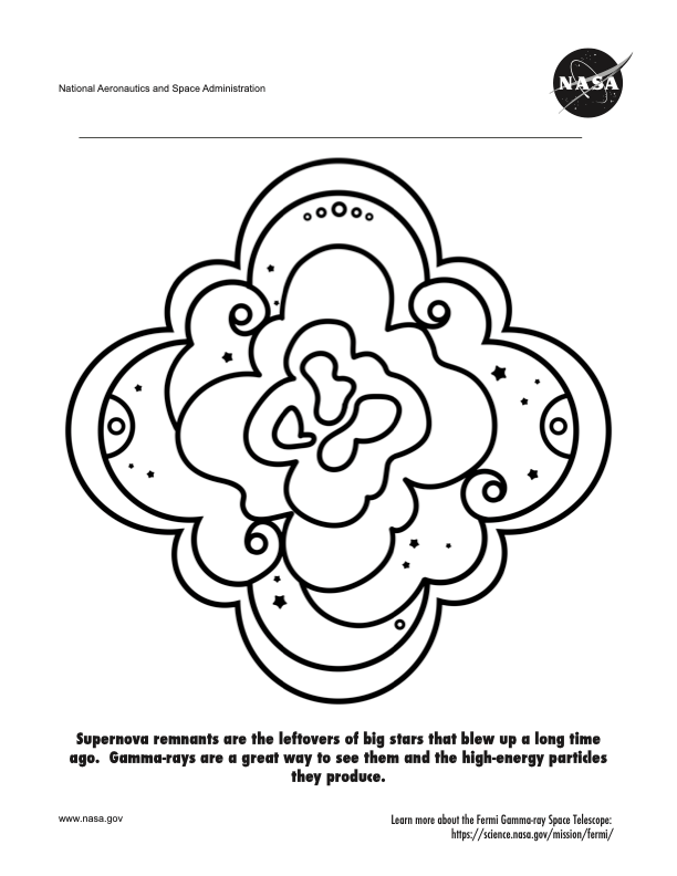Coloring page featuring a stained-glass-style image of a supernova remnant.