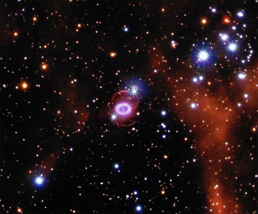 Multiwavelength image of the site of supernova SN 1987A