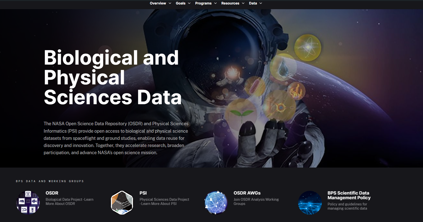 Image of the new OSDR/PSI splash page