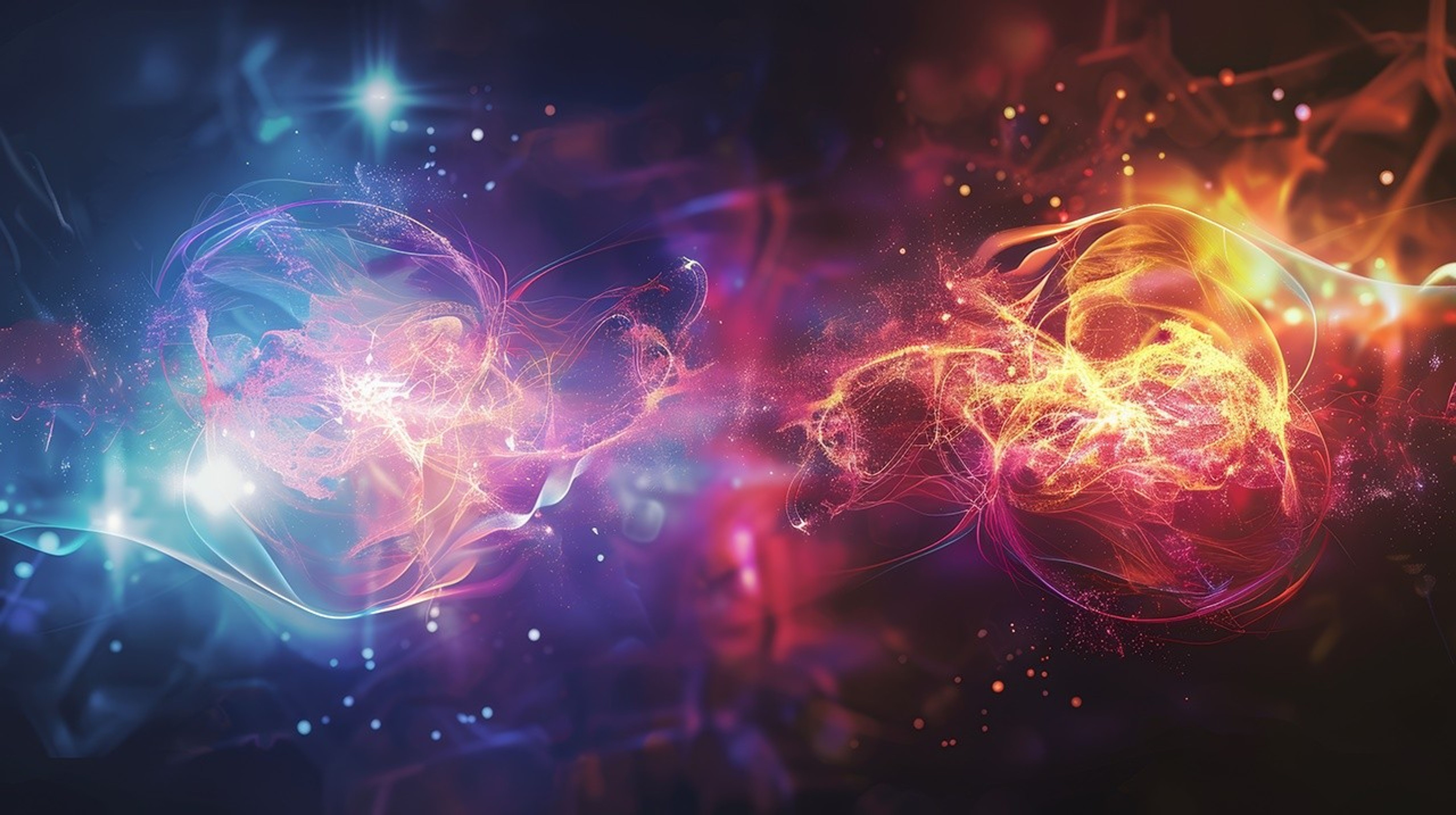 two glowing spheres representing quantum entanglement