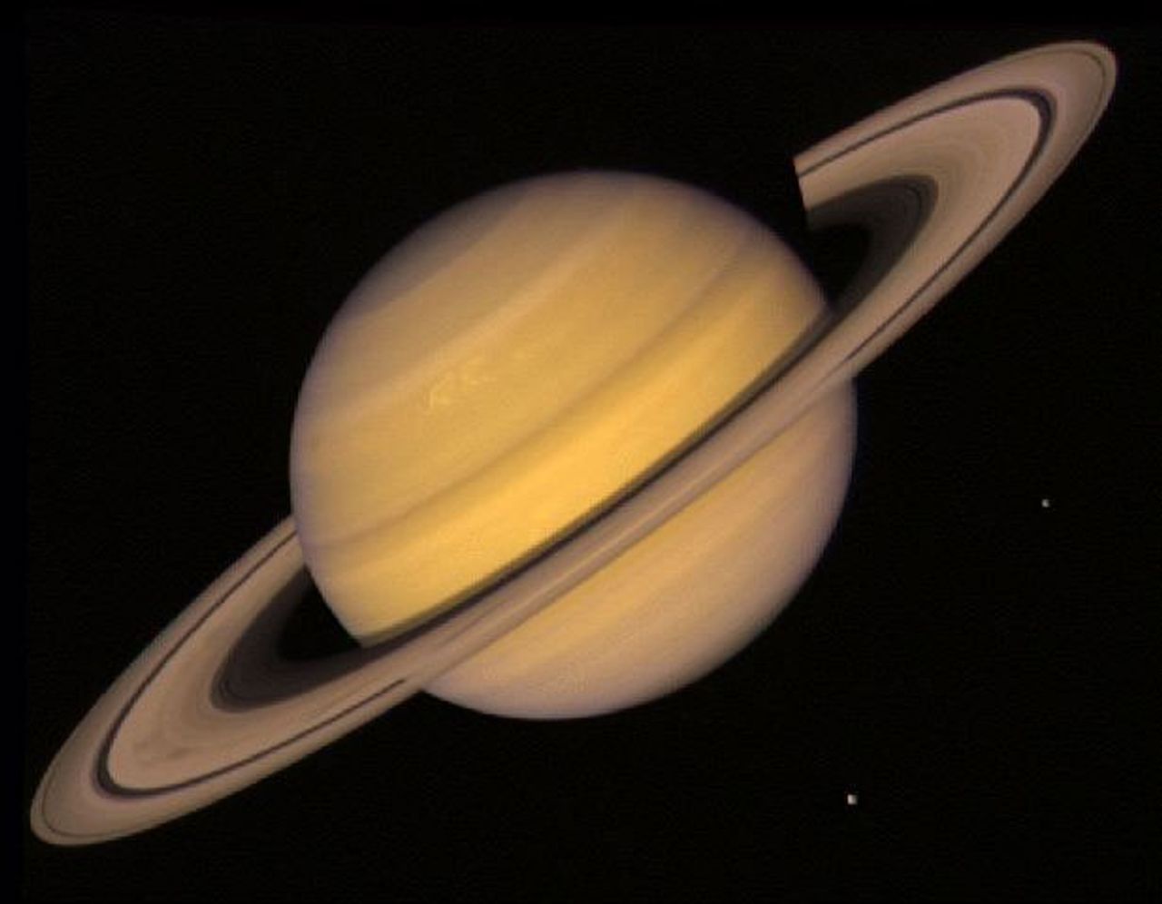 Saturn, Rings, and Two Moons