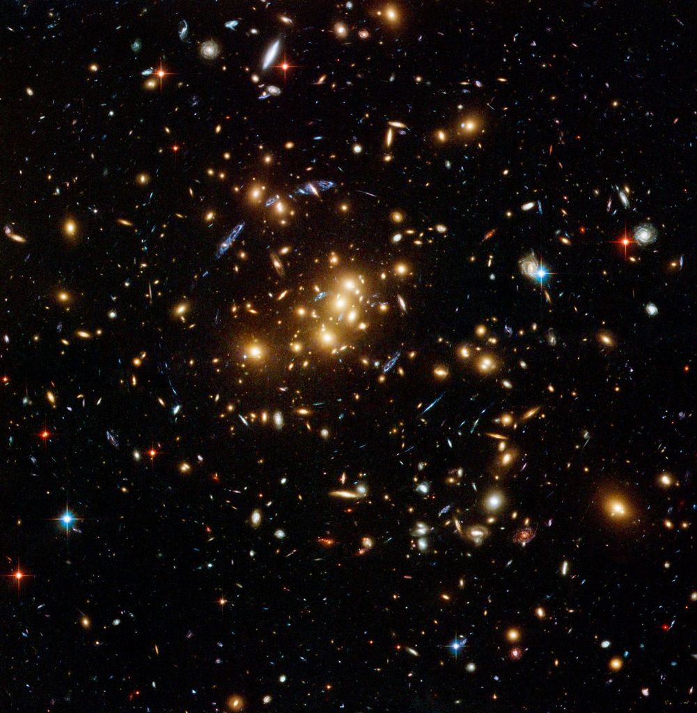 APOD: 2009 August 23 – Giant Cluster Bends, Breaks Images