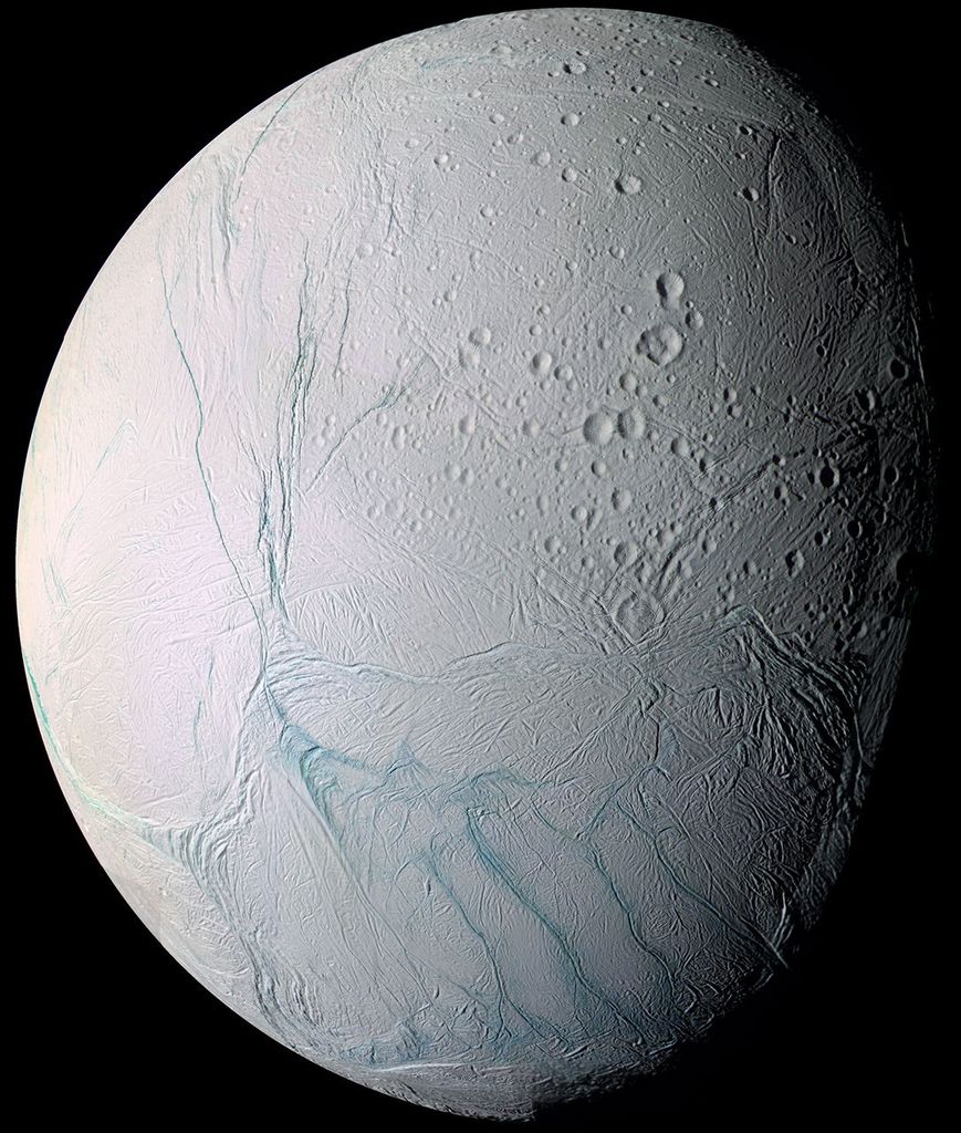 APOD: 2009 June 28 – Fresh Tiger Stripes on Saturn’s Enceladus