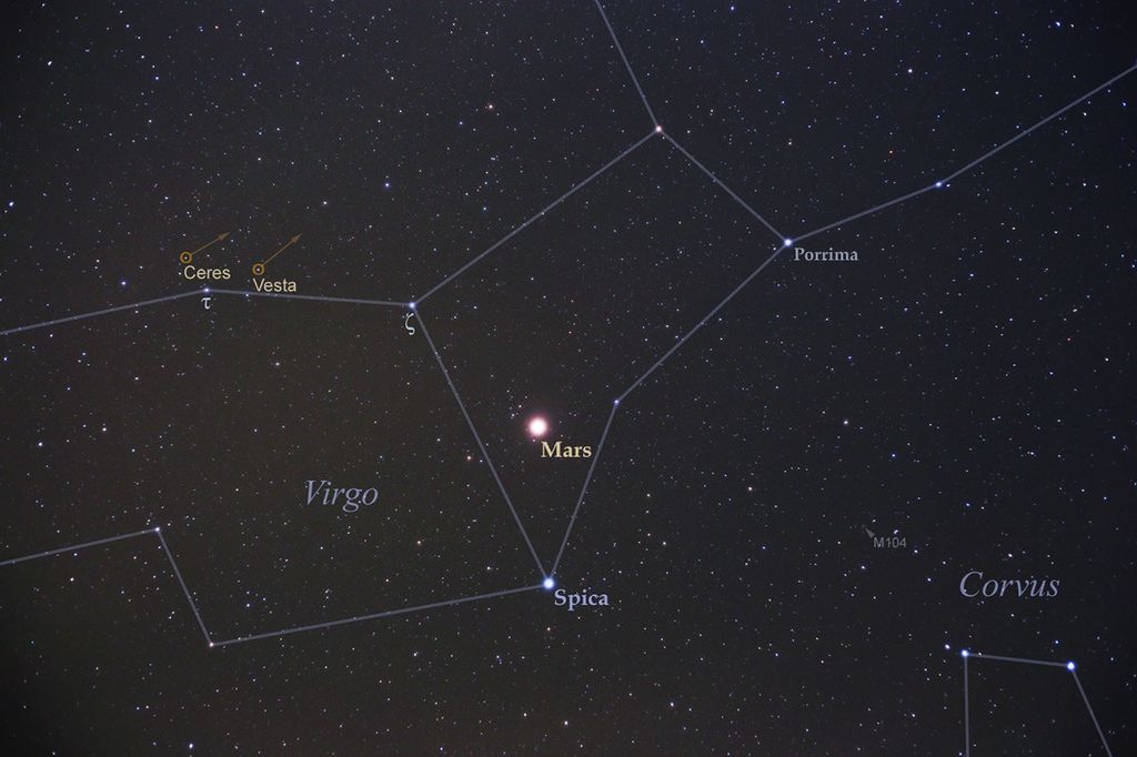 APOD: 2014 April 10 – Mars, Ceres, Vesta