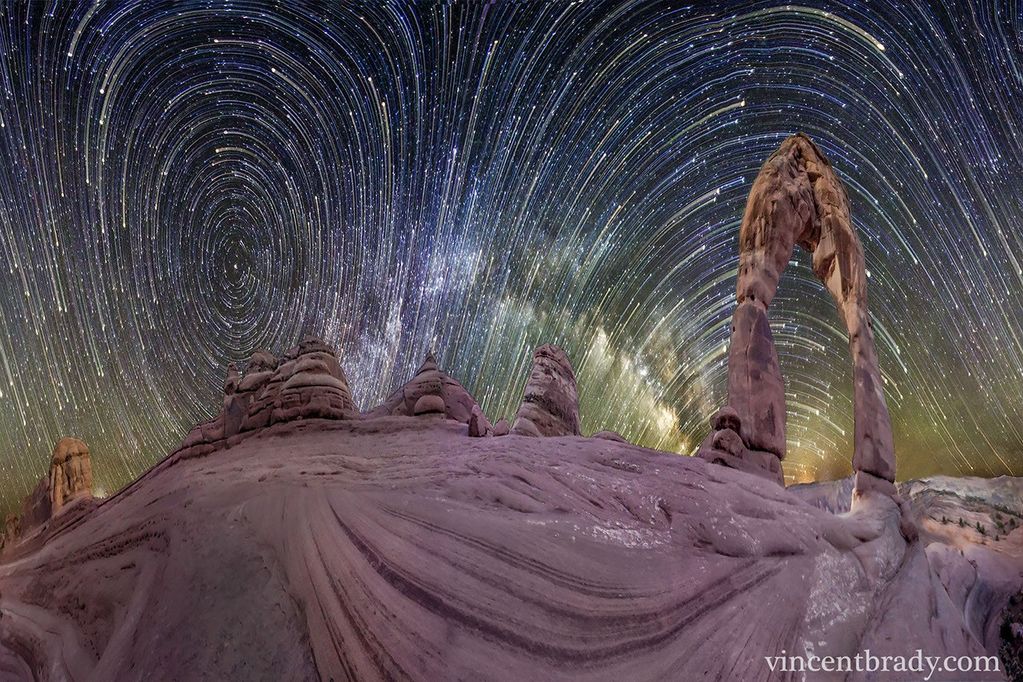 APOD: 2014 March 17 – Warped Sky: Star Trails over Arches National Park