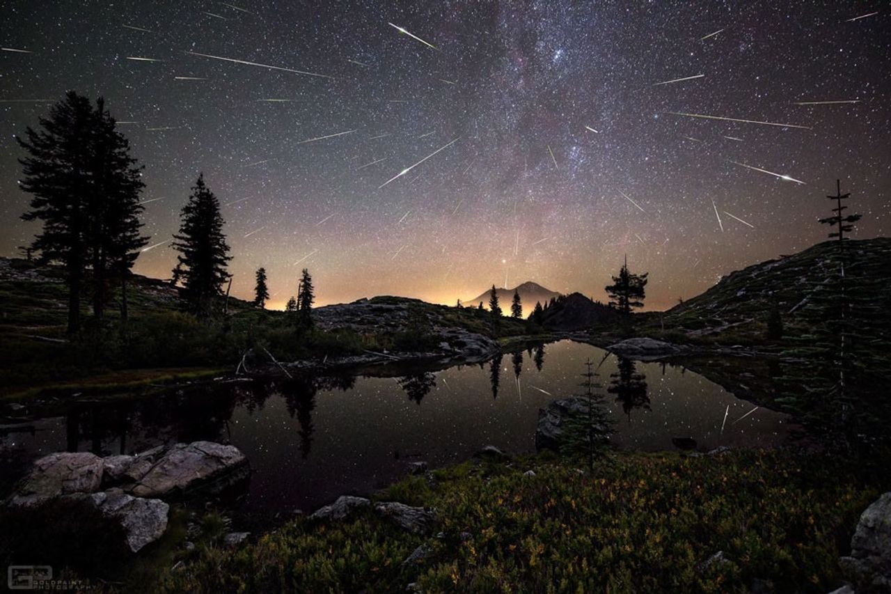 Perseid Meteors over Mount Shasta