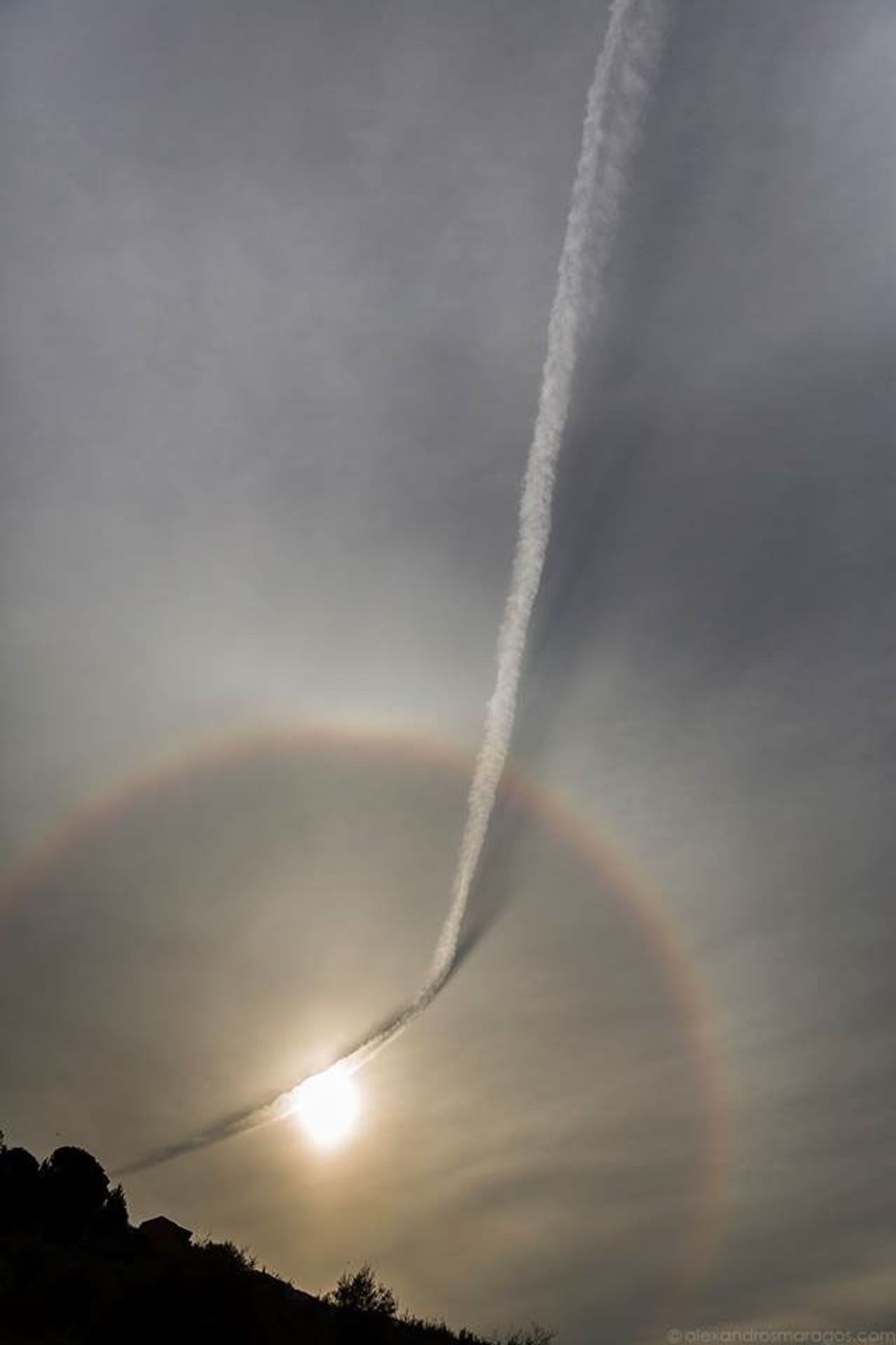 Plane Contrail and Sun Halo