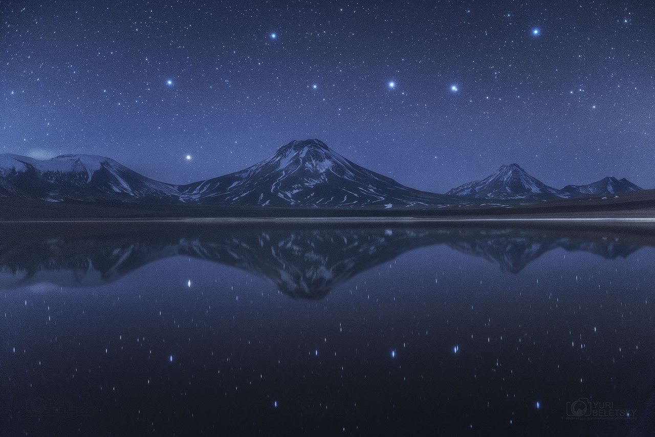 Big Dipper Above and Below Chilean Volcanoes