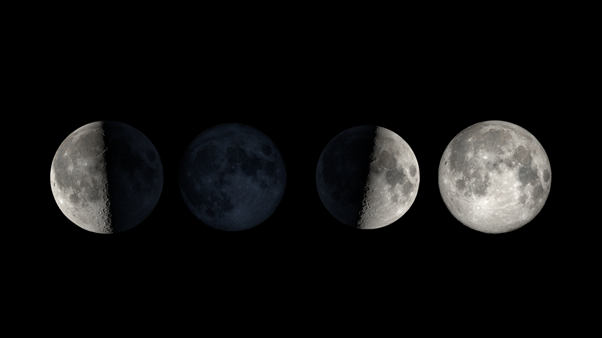 Gráfico que muestra cuatro lunas en hilera en diferentes fases sobre un fondo negro.