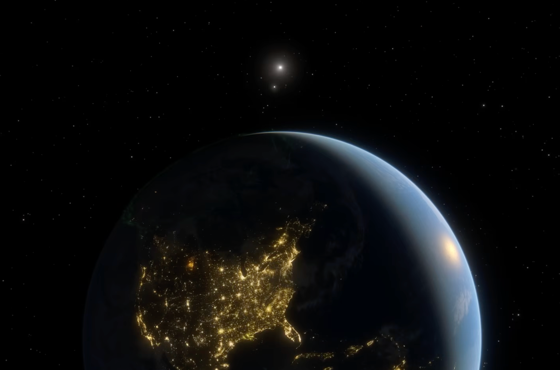 Esta ilustración muestra cómo los planetas Saturno y Venus (arriba) se ven muy juntos en el cielo desde la perspectiva de la Tierra, aunque en realidad estén separados por miles de millones de kilómetros en el espacio.