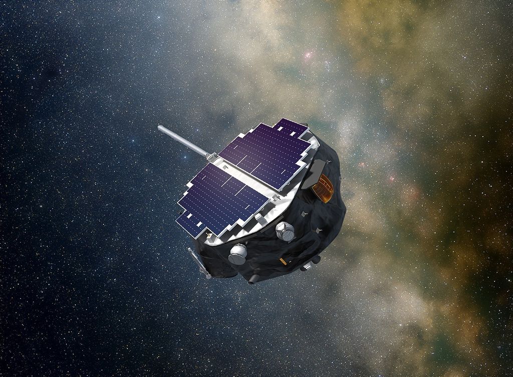Representación digital de la nave espacial Sonda de Cartografía y Aceleración Interestelar (IMAP) de la NASA.