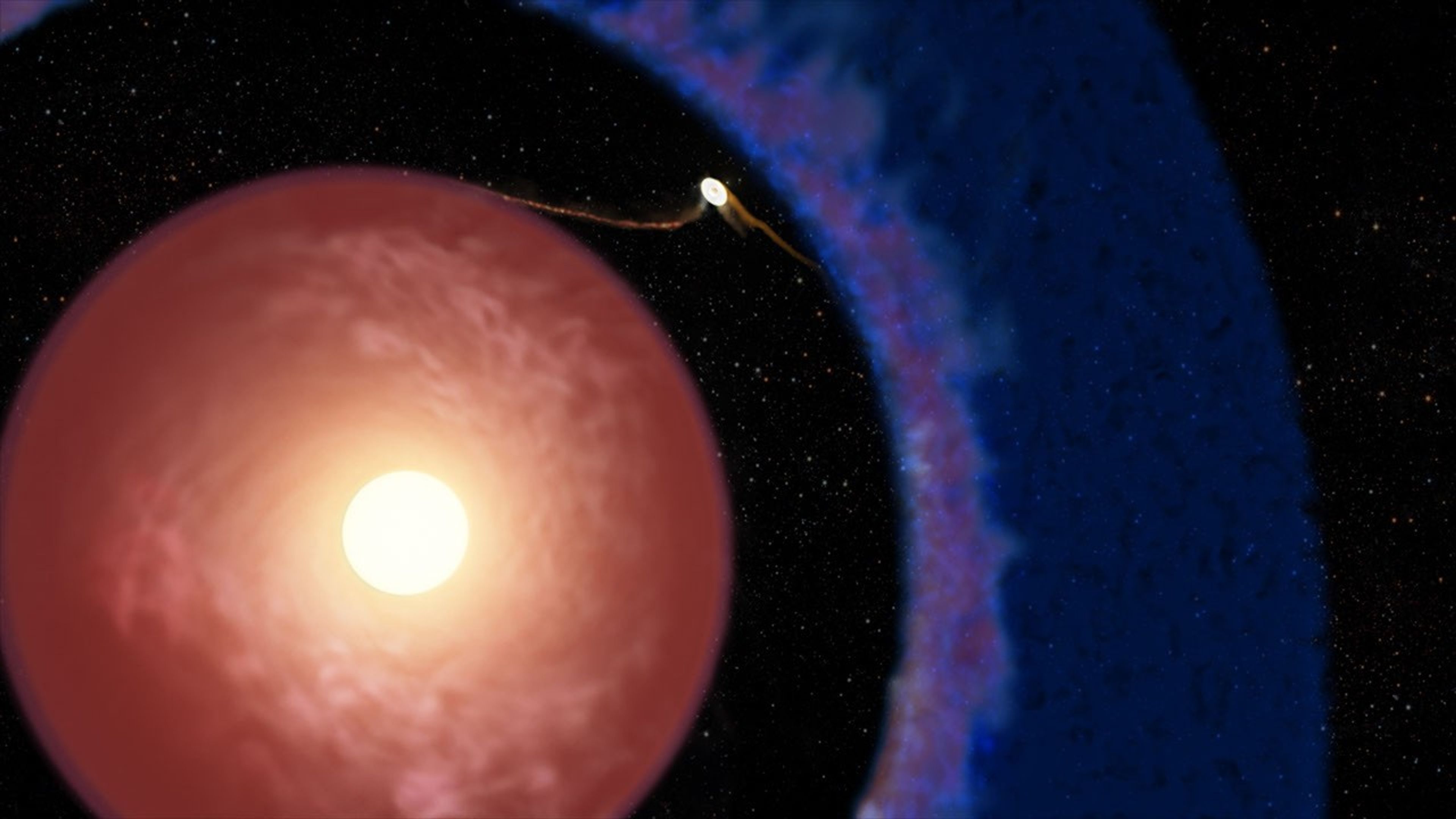 Representación digital de Elias 2-24 b, el exoplaneta más joven detectado hasta la fecha, aún en fase de crecimiento dentro del disco de gas y polvo que rodea a su joven estrella anfitriona. El material del disco se acumula activamente sobre este planeta de masa similar a la de Júpiter, situado en una brecha prominente del disco, lo que respalda la teoría predominante sobre la formación de planetas gigantes.