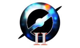 Galaxy Zoo: Clump Scout II logo. On a black background, the slashed O Zooniverse logo is colored in by a false-color image of a clumpy galaxy as observed by the Sloan Digital Sky Survey. A Roman numeral II sits in the lower foreground.