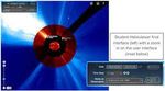 Screenshot of the Student Helioviewer interface showing a solar observation with a dark red disk blocking the Sun’s bright center to reveal the surrounding corona. A zoomed-in inset displays the interface controls for selecting date, time step, and observation type.