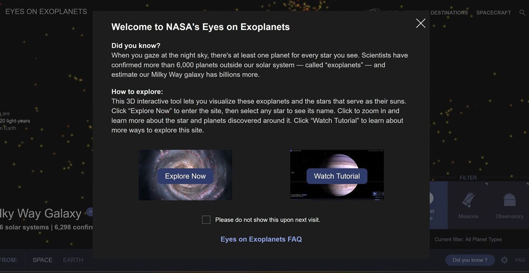 An image containing text and a link to a tutorial for Eyes on Exoplanets.