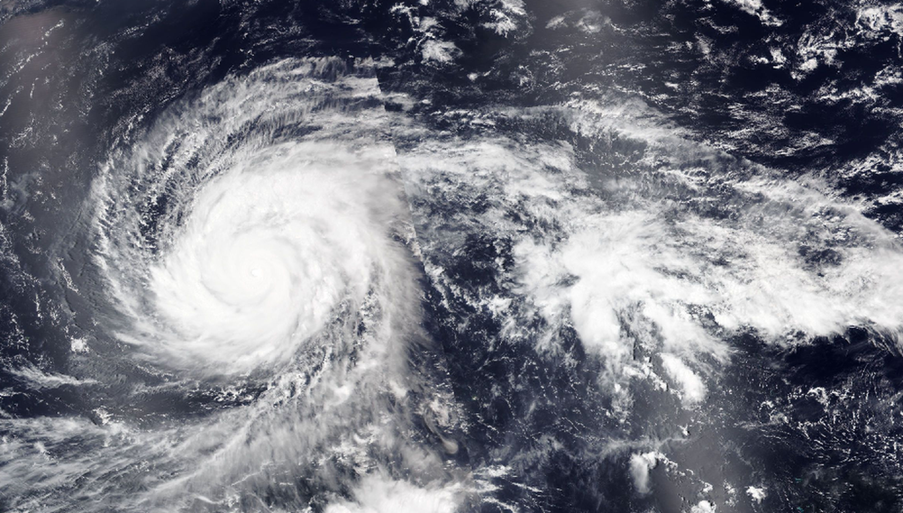 A view from orbit of Typhoon Sinlaku in the North Pacific Ocean.