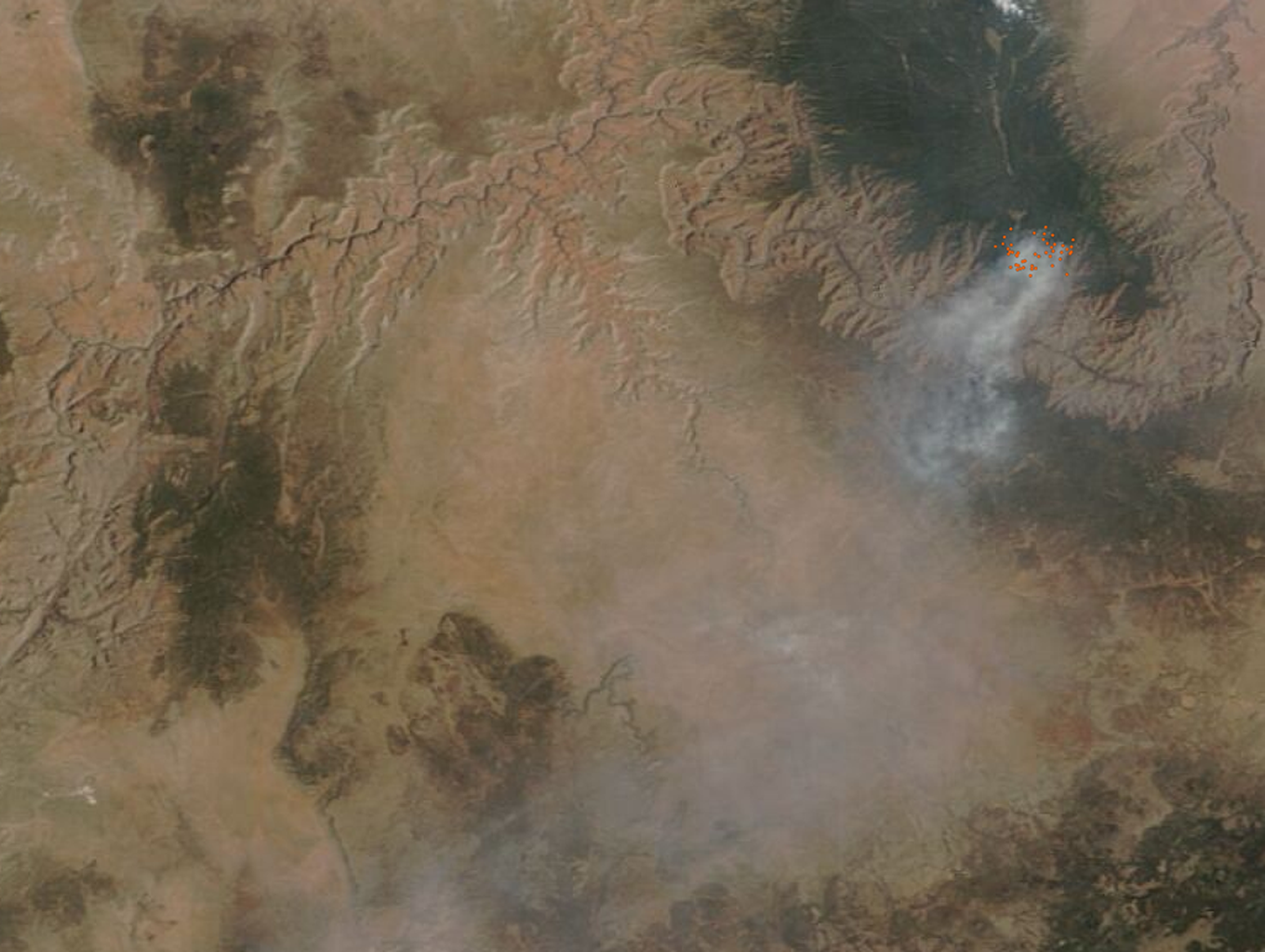 An image of a Grand Canyon wildfire caused by a lightning strike.