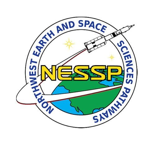 Logo for Northwest Earth and Space Sciences Pathways (NESSP), featuring a rocket orbiting Earth with stars in the background and the acronym NESSP in bold yellow letters across the center.