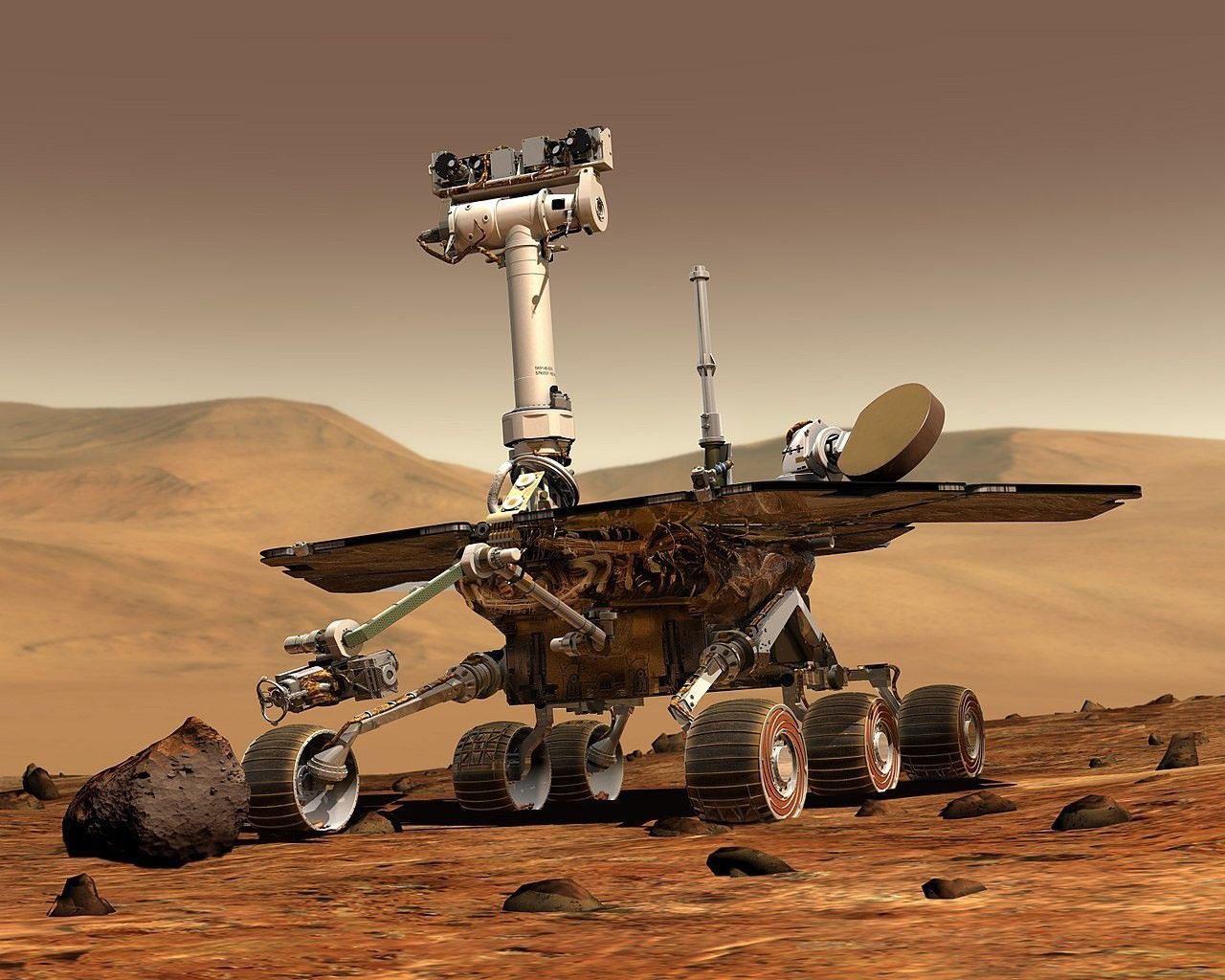 Concepto digital del rover Spirit en Marte. 