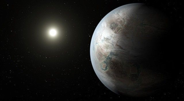 This artist's concept depicts one possible appearance of the exoplanet Kepler-452b, the first near-Earth-size world to be found in the habitable zone of star that is similar to our sun.