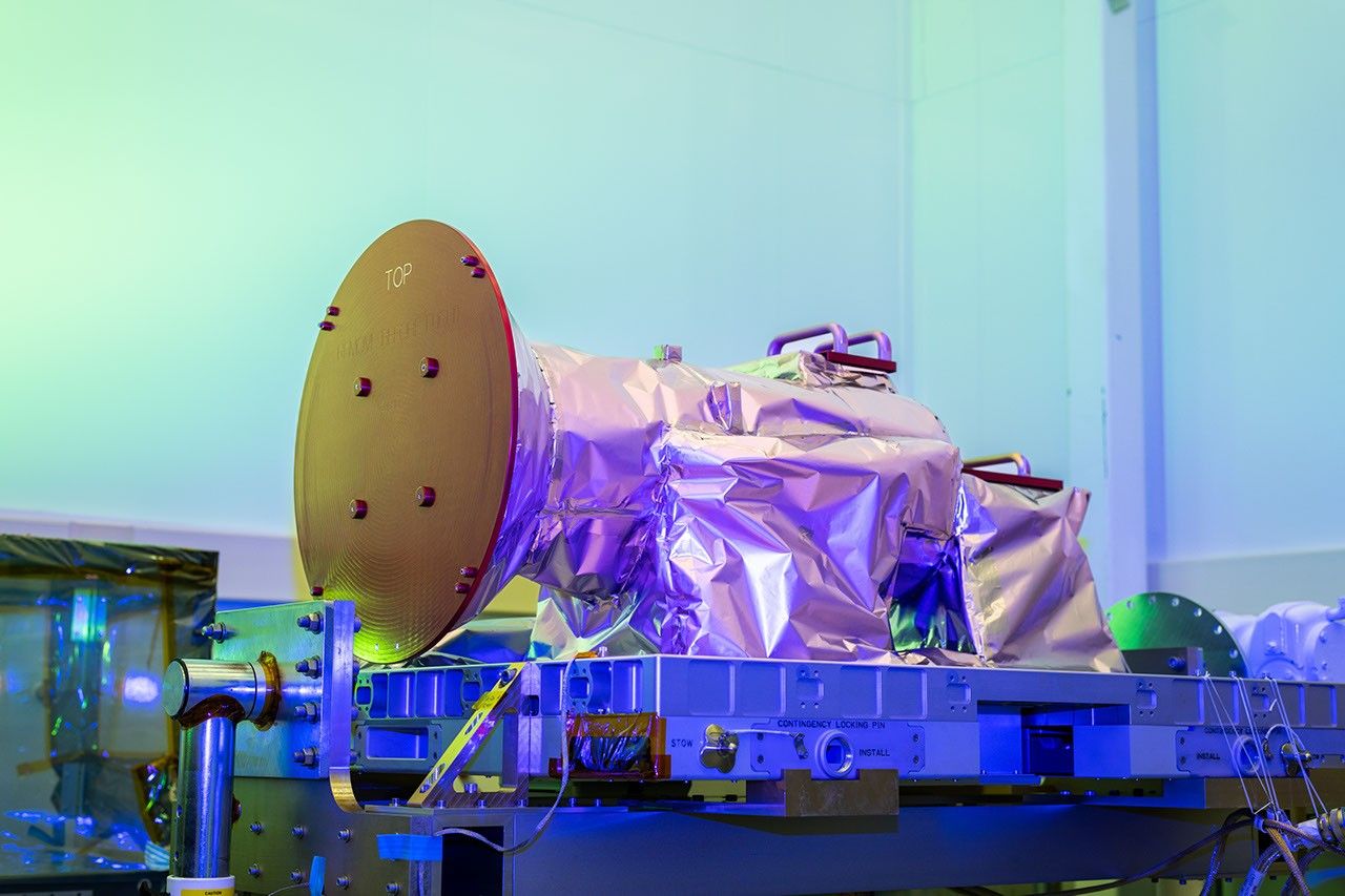 NASA�s Atmospheric Waves Experiment, or AWE, payload is shown in this May 26, 2023, photo at Space Dynamics Laboratory facilities on Utah State University�s Innovation Campus with its red remove-before-flight covers installed.