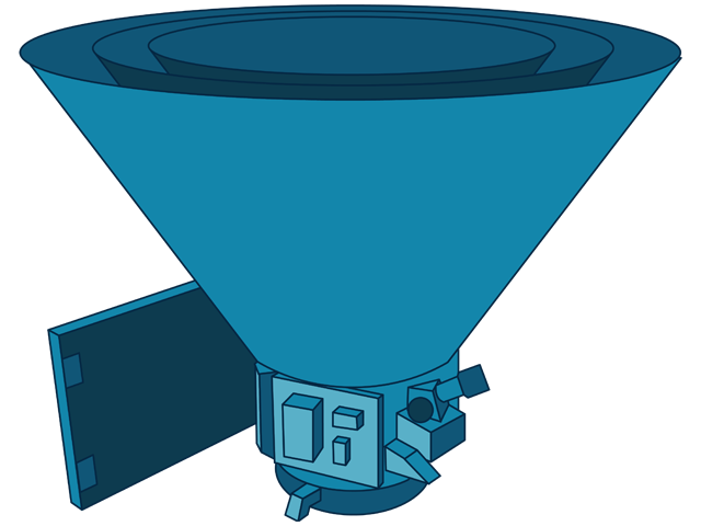 An illustration of NASA's SPHEREx spacecraft.