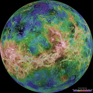 Venus in multiple colors from radar observations made by the Magellan spacecraft.