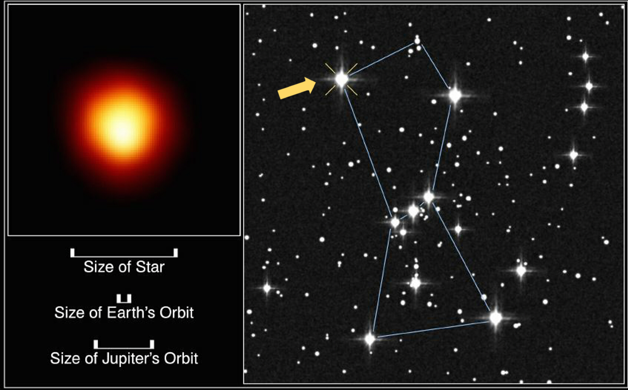 Hubble captó la primera imagen directa de la superficie de una estrella distinta del Sol cuando observó a la cercana Betelgeuse, una estrella supergigante roja.