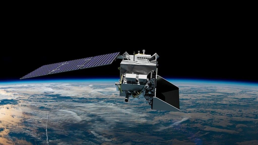 Concepto digital del satélite PACE de la NASA orbitando la Tierra.