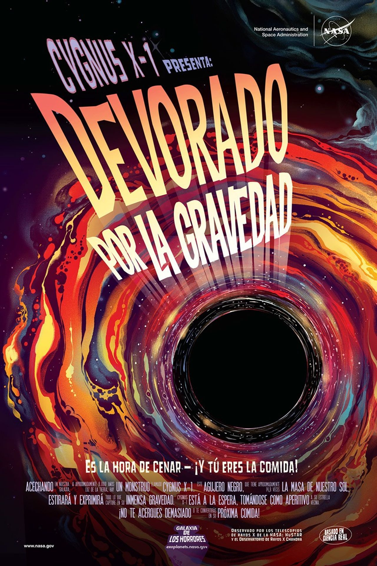 Póster de la serie Galaxia de los horrores, “Devorado por la gravedad”.