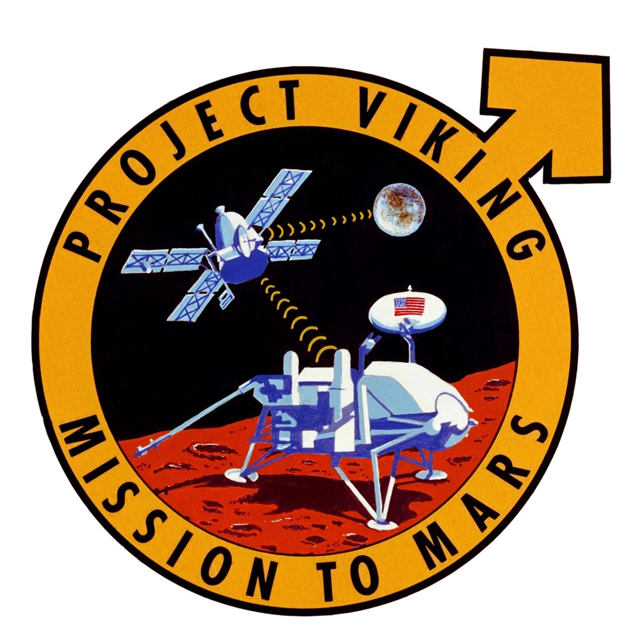 The Viking project logo shows an orbiter and lander at Mars. It says: Viking Project. Mission to Mars.