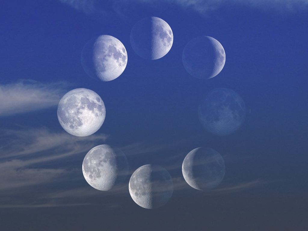 Imagen compuesta que muestra el ciclo de las fases de la Luna.
