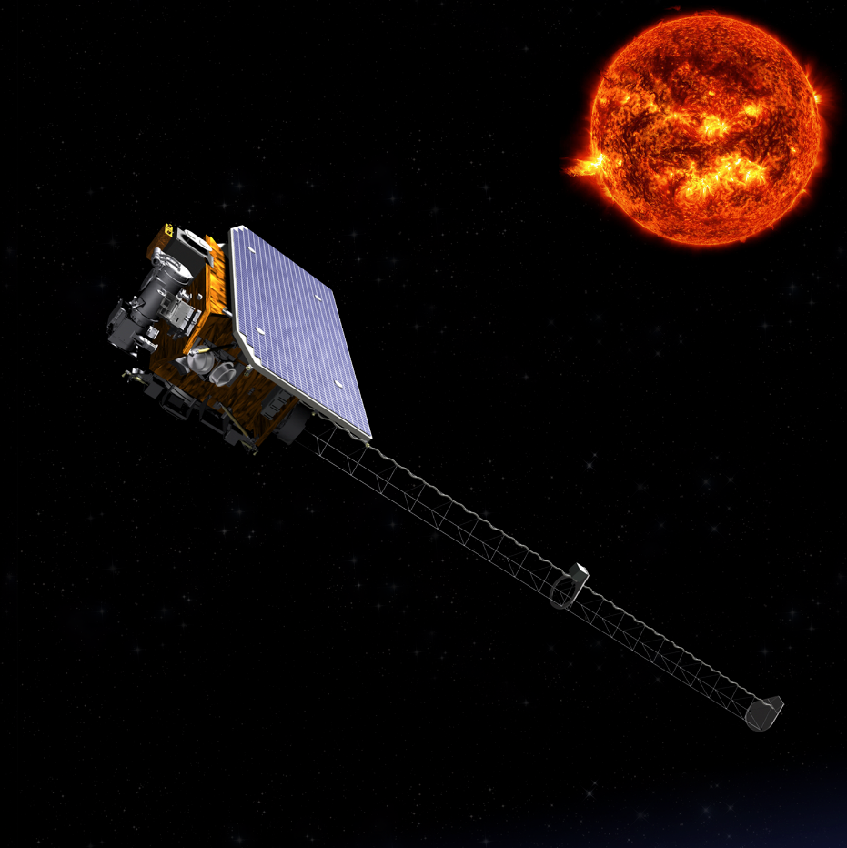 Render of a spacecraft and the Sun